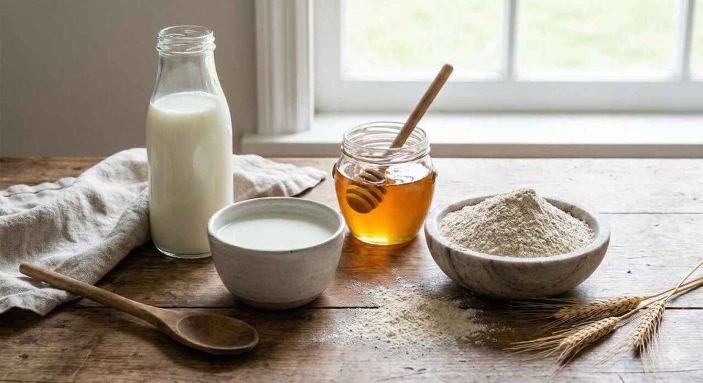 milk, honey and barley flour for talbinah porridge