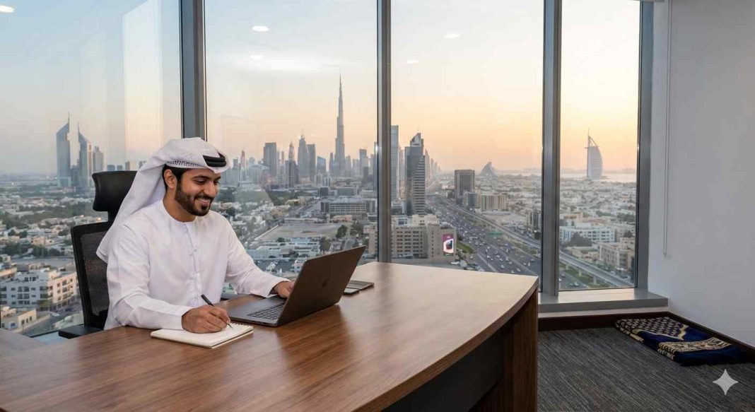 Moslem Men Work at Dubai City